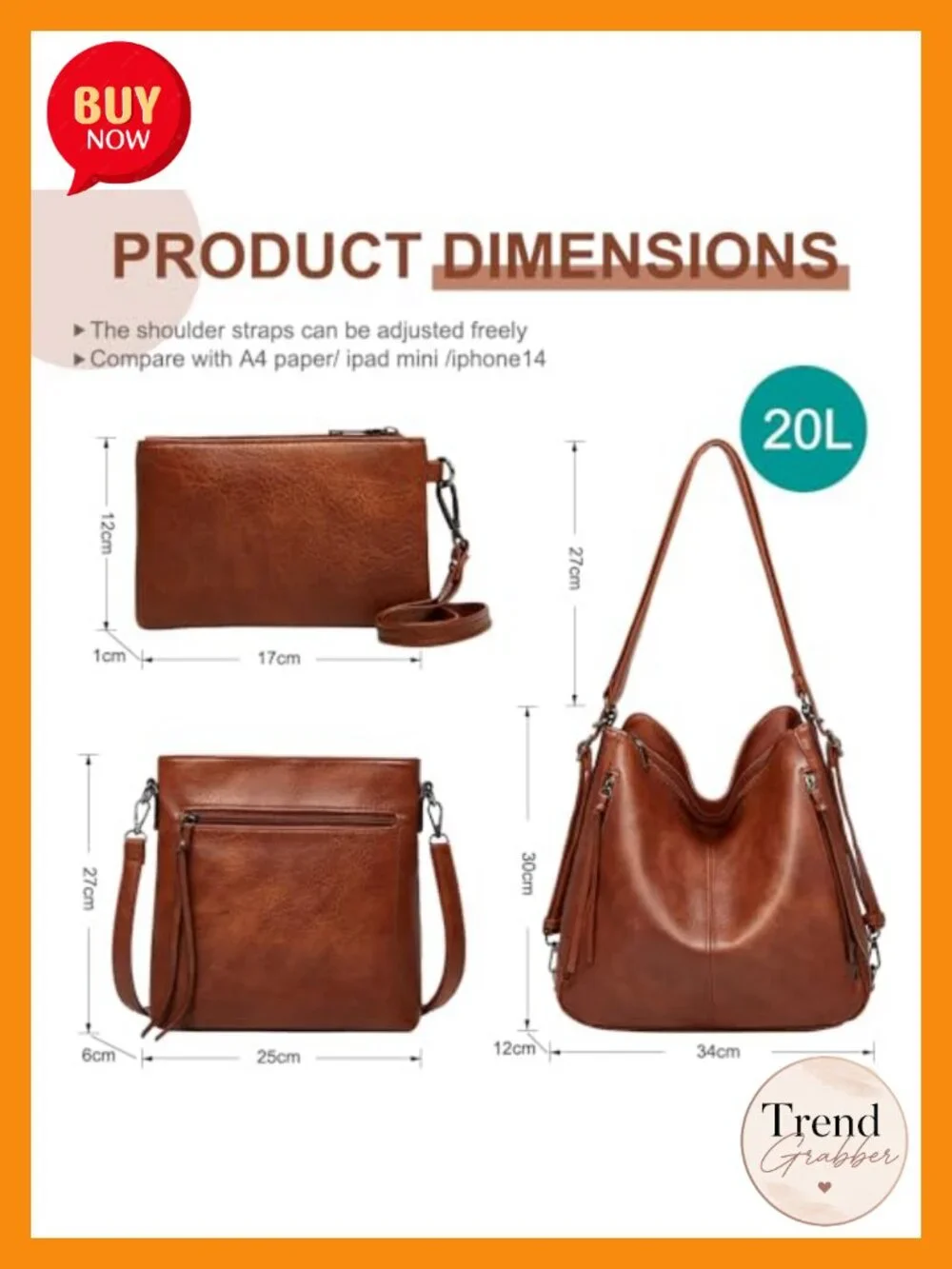 PU Leather Hobo Crossbody Bag Set 3Pcs Convertible Backpack Shoulder Satchel